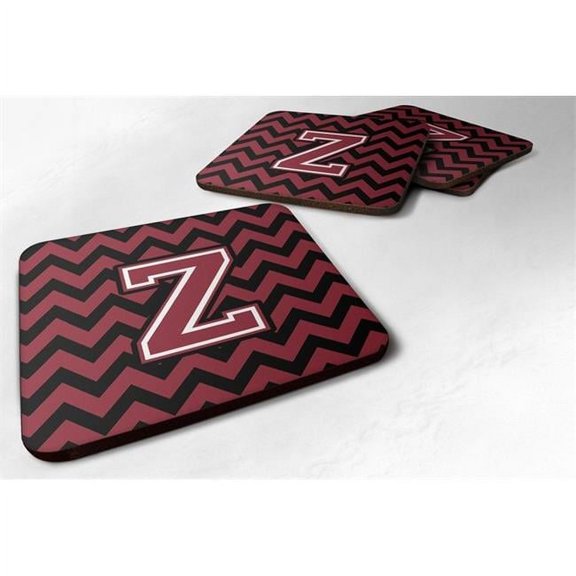 Carolines Treasures Letter Z Chevron Garnet & Black Foam Coaster - Set of 4