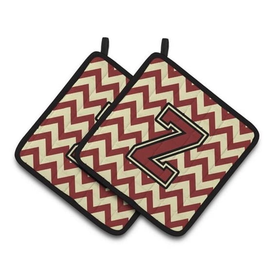 Carolines Treasures Letter Z Chevron Maroon & Gold Pair of Pot Holders