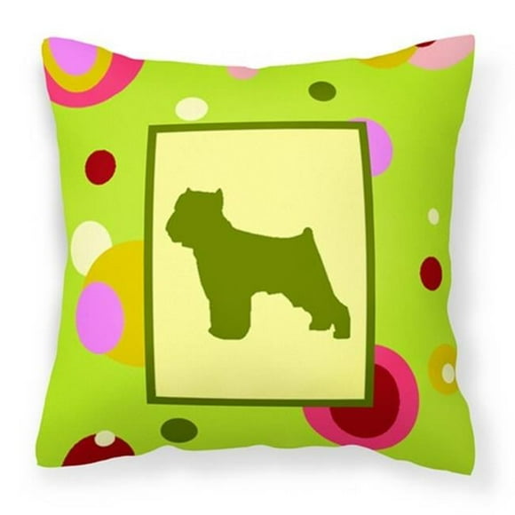 Carolines Treasures  Lime Green Dots Brussels Griffon Fabric Decorative Pillow - 14 x 3 x 14 in.