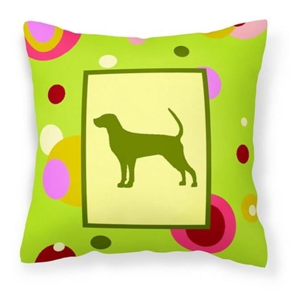 Carolines Treasures Lime Green Dots Coonhound Fabric Decorative Pillow - 14 x 3 x 14 in.