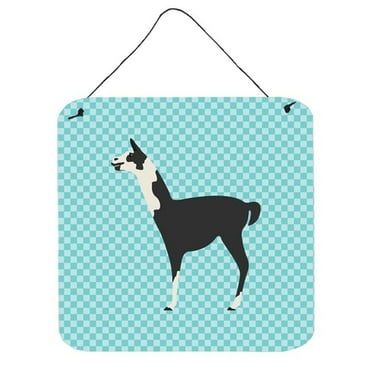 Carolines Treasures BB8092DS66 Llama Q Ara Blue Check Wall or Door Hanging Prints, 6 x 6 in.