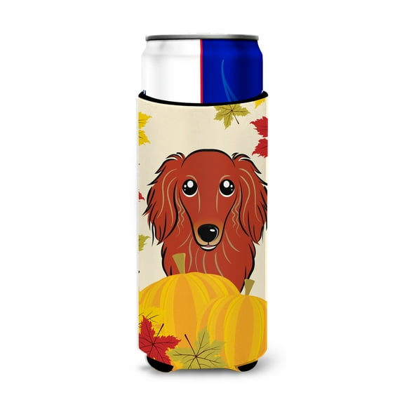 Caroline's Treasures BB2020MUK Longhair Red Dachshund Thanksgiving Michelob Ultra beverage Insulator for slim cans ,