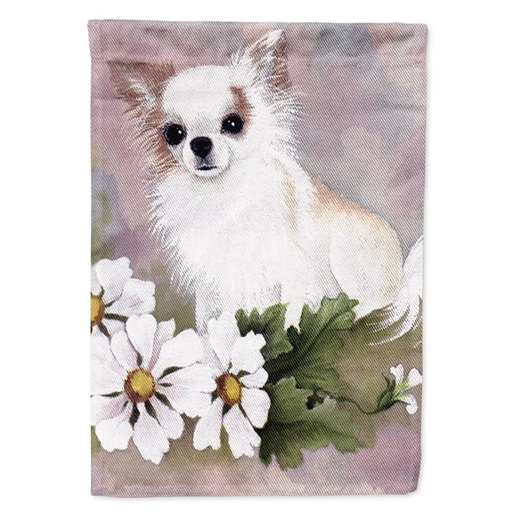 Chihuahua White Flowers Flag Canvas House Size