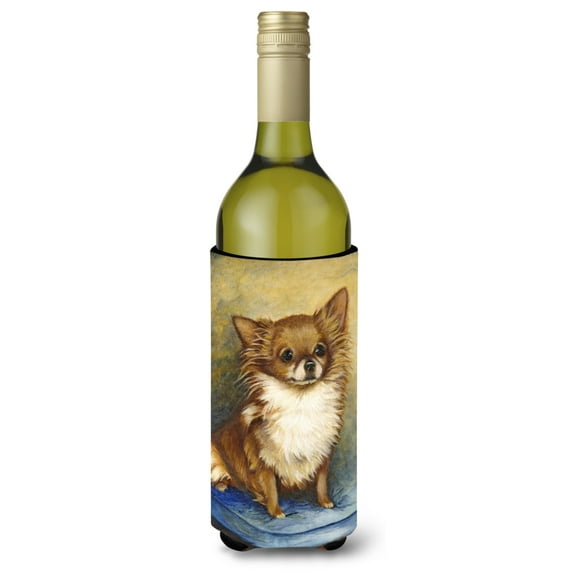 Carolines Treasures MH1036LITERK Chihuahua Long Hair Brown Wine Bottle Beverage Insulator Hugger  Wine Bottle multicolor