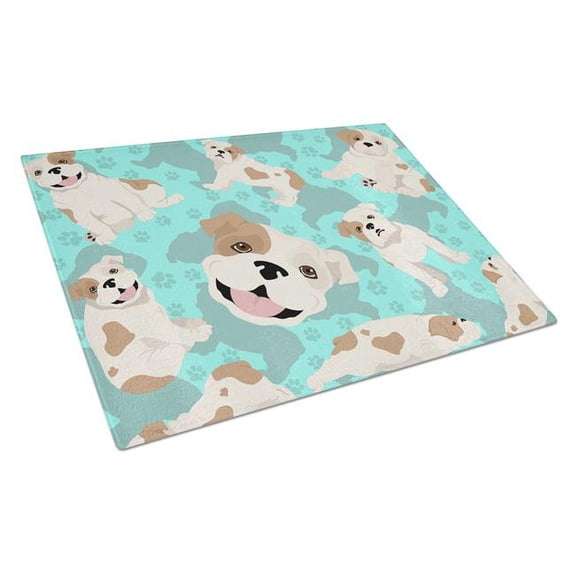 Carolines Treasures MLM1014LCB 15 x 12 in. Blue Piebald English Bulldog Glass Cutting Board - Large
