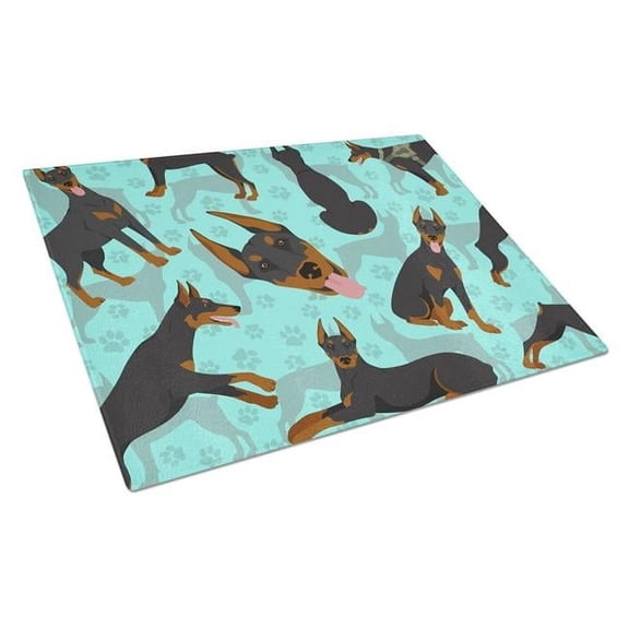 Carolines Treasures MLM1021LCB 15 x 12 in. Blue Doberman Pinscher Glass Cutting Board - Large