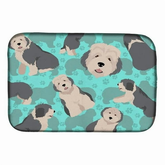 Carolines Treasures MLM1034DDM 21 x 14 in. Blue Old English Sheepdog Dish Drying Mat