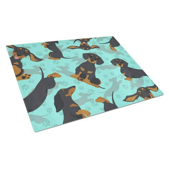 Carolines Treasures MLM1039LCB 15 x 12 in. Blue, Black & Tan Dachshund Glass Cutting Board - Large