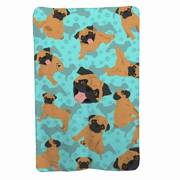 Carolines Treasures MLM1057TBLT 58 x 36 in. Blue Apricot Pug Soft Travel Blanket with Bag