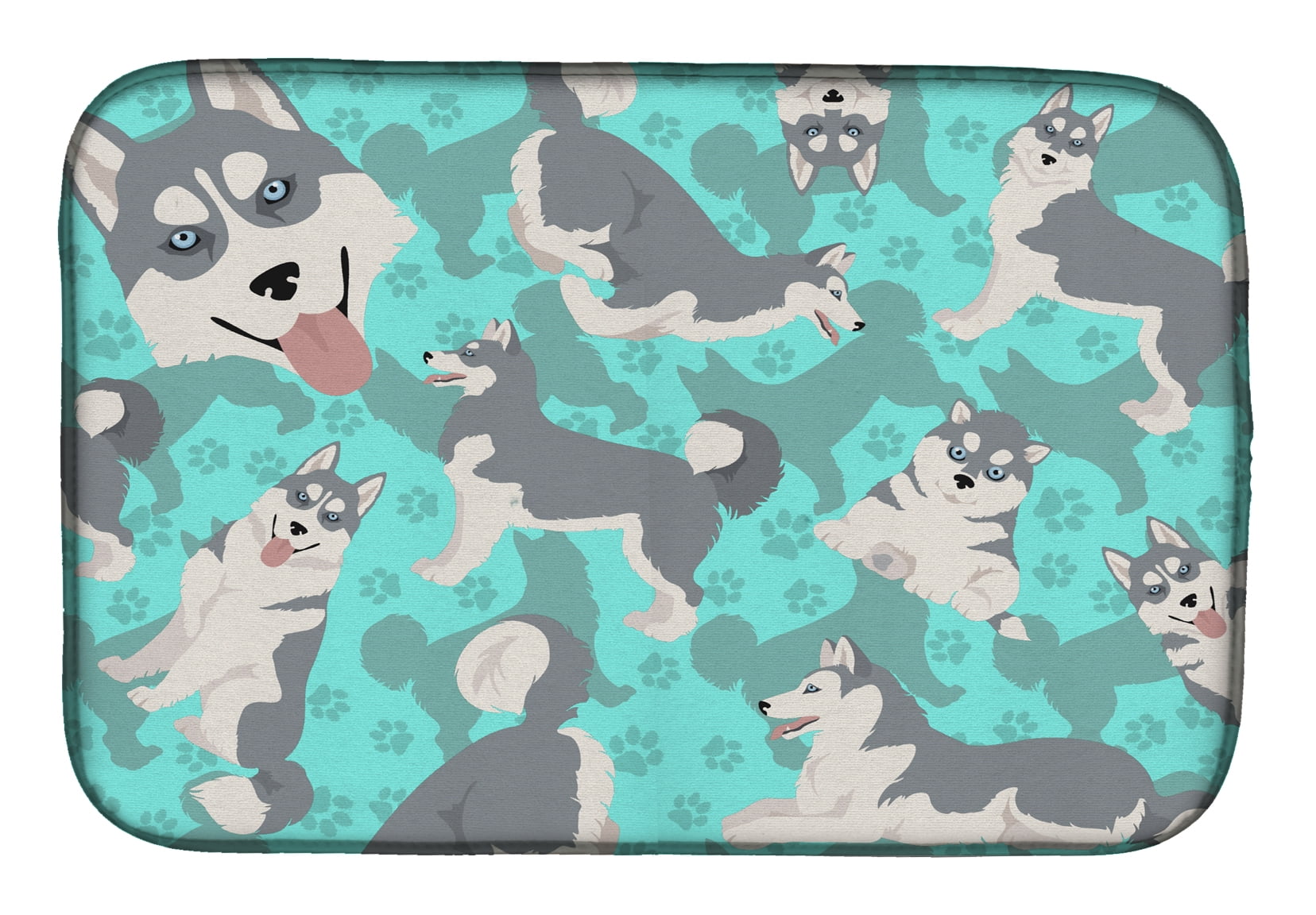 Grey Siberian Husky Dish Drying Mat 14 in x 21 in