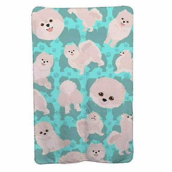 Carolines Treasures MLM1084TBLT 58 x 36 in. Blue, White Pomeranian Soft Travel Blanket with Bag