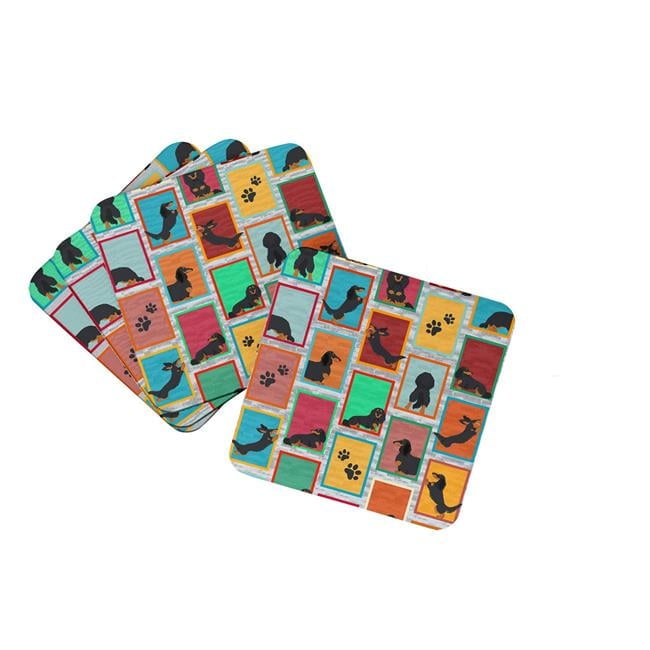 Lots of Longhaired Black Tan Dachshund Foam Coaster Set of 4 3.5 in x 3.5 in