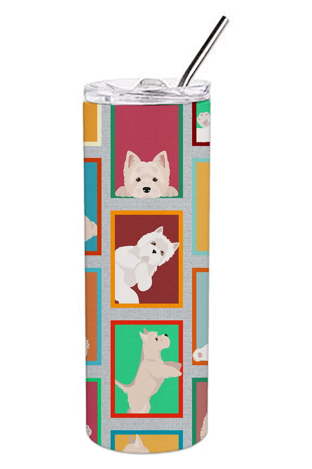 Lots of Westie Stainless Steel 20 oz Skinny Tumbler 3 in x 8.25 in