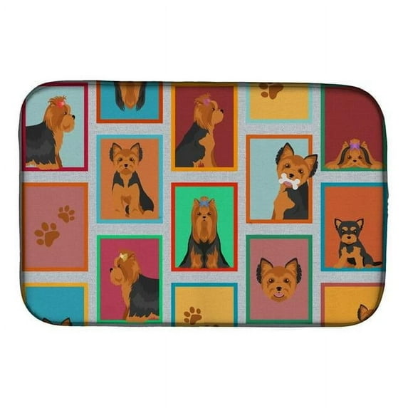 Lots of Black and Tan Yorkie Dish Drying Mat 14 in x 21 in