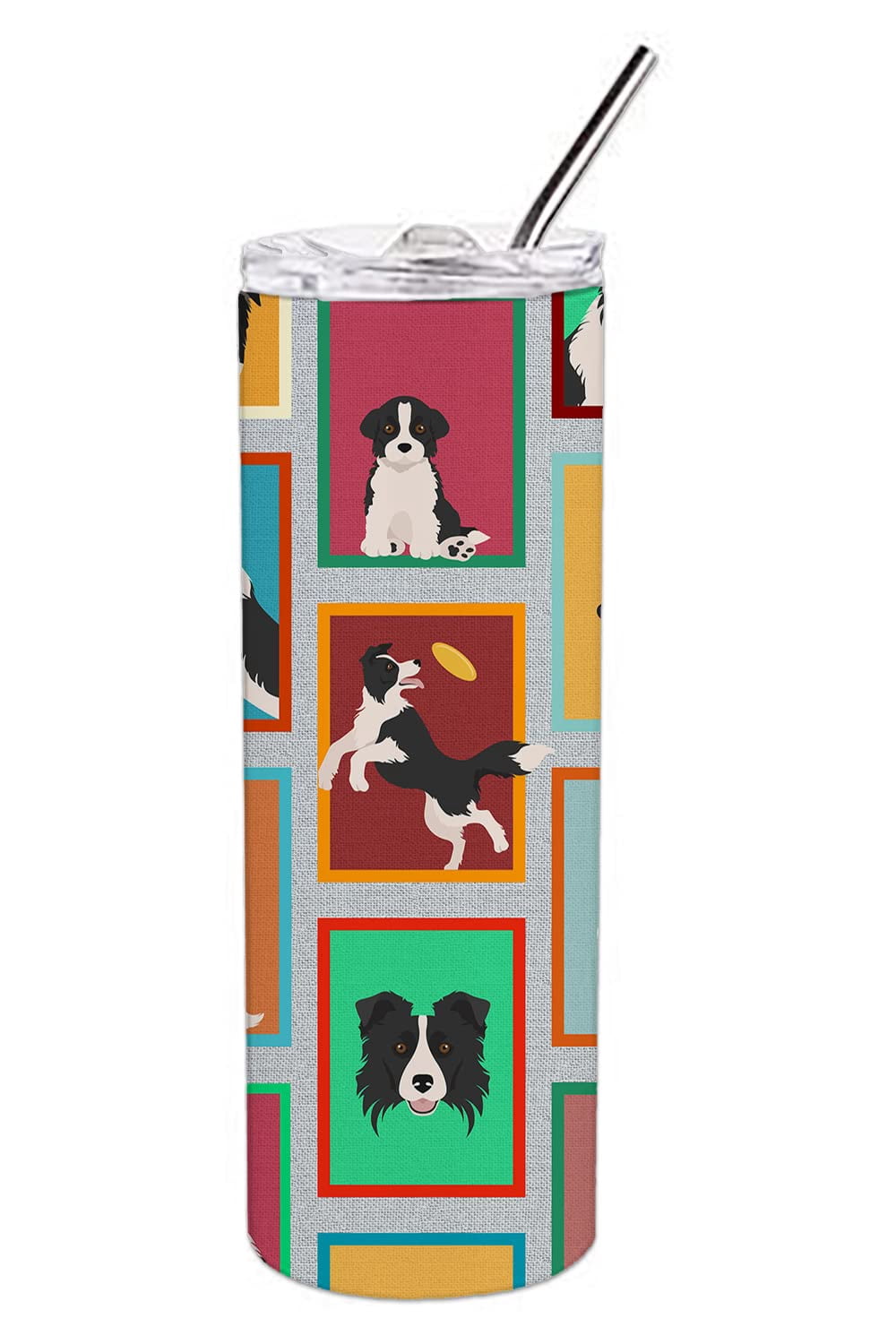 Lots of Border Collie Stainless Steel 20 oz Skinny Tumbler 3 in x 8.25 in