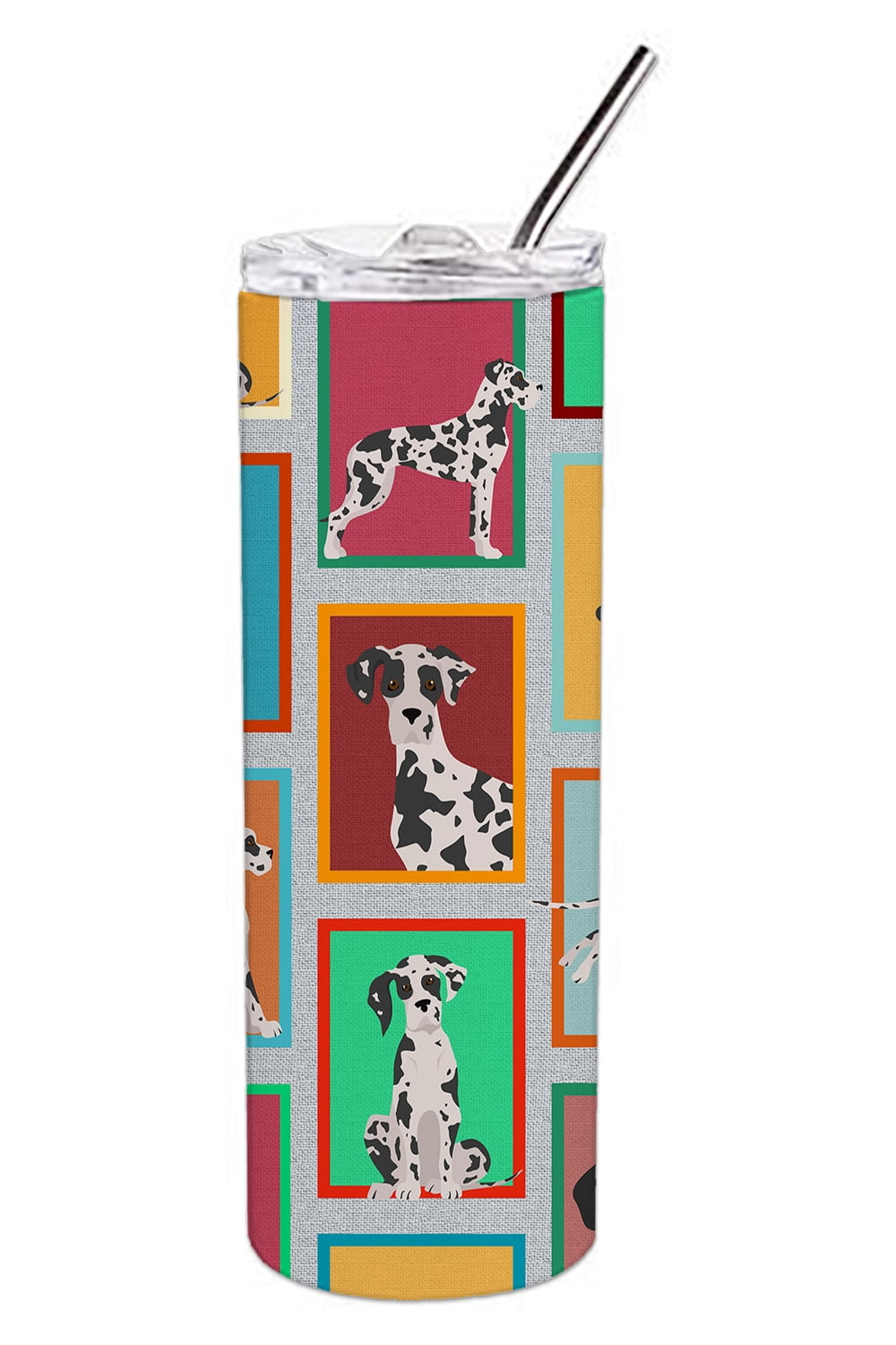 Lots of Harlequin Natural Ears Great Dane Stainless Steel 20 oz Skinny Tumbler 3 in x 8.25 in