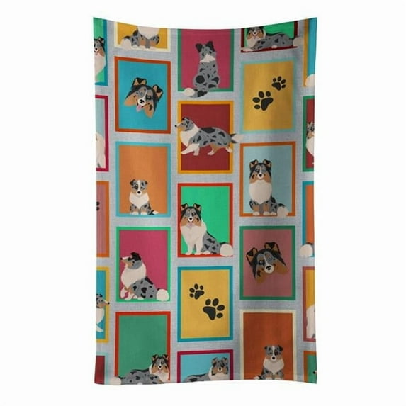 Lots of Blue Merle Sheltie Kitchen Towel 15 in x 25 in