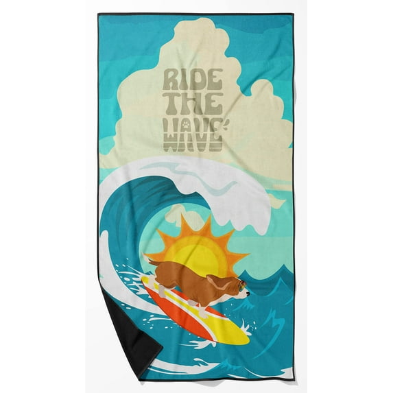 Surfer Dog Red Basset Hound Premium Beach Towel 30 in x 60 in