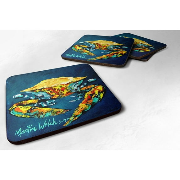 Carolines Treasures MW1013FC Crab Catch Up Foam Coaster Set of 4 3 1/2 x 3 1/2 multicolor