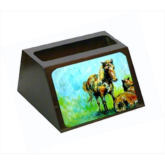 Carolines Treasures MW1126BCH Horse Grazin Decorative Desktop Professional Wooden Business Card Holder