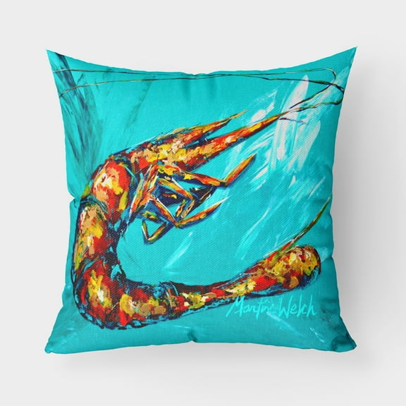 Carolines Treasures MW1130PW1818 Shrimp Teal Splish Splash Canvas Fabric Decorative Pillow  18H x18W multicolor