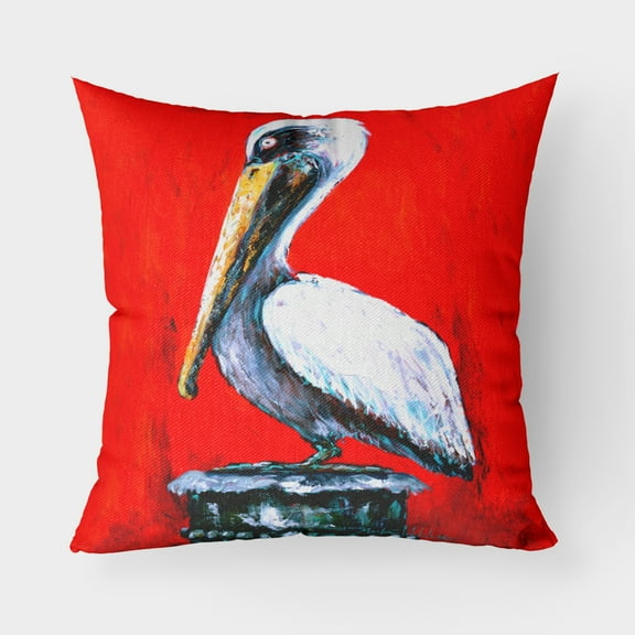 Carolines Treasures MW1133PW1818 Bird - Pelican Red Dawn Canvas Fabric Decorative Pillow  18H x18W multicolor