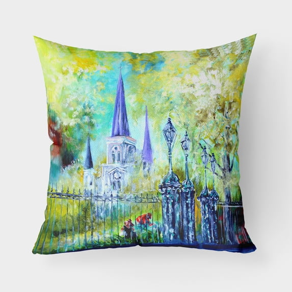 Carolines Treasures MW1183PW1818 Across the Square St Louis Cathedral Canvas Fabric Decorative Pillow 18H x18W
