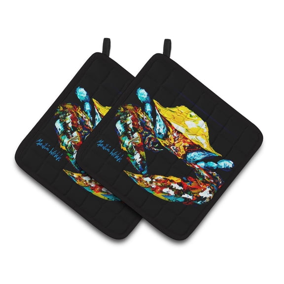 Carolines Treasures MW1205PTHD Winner Winner Black Fiddler Crab Pair of Pot Holders , 7.5HX7.5W, multicolor