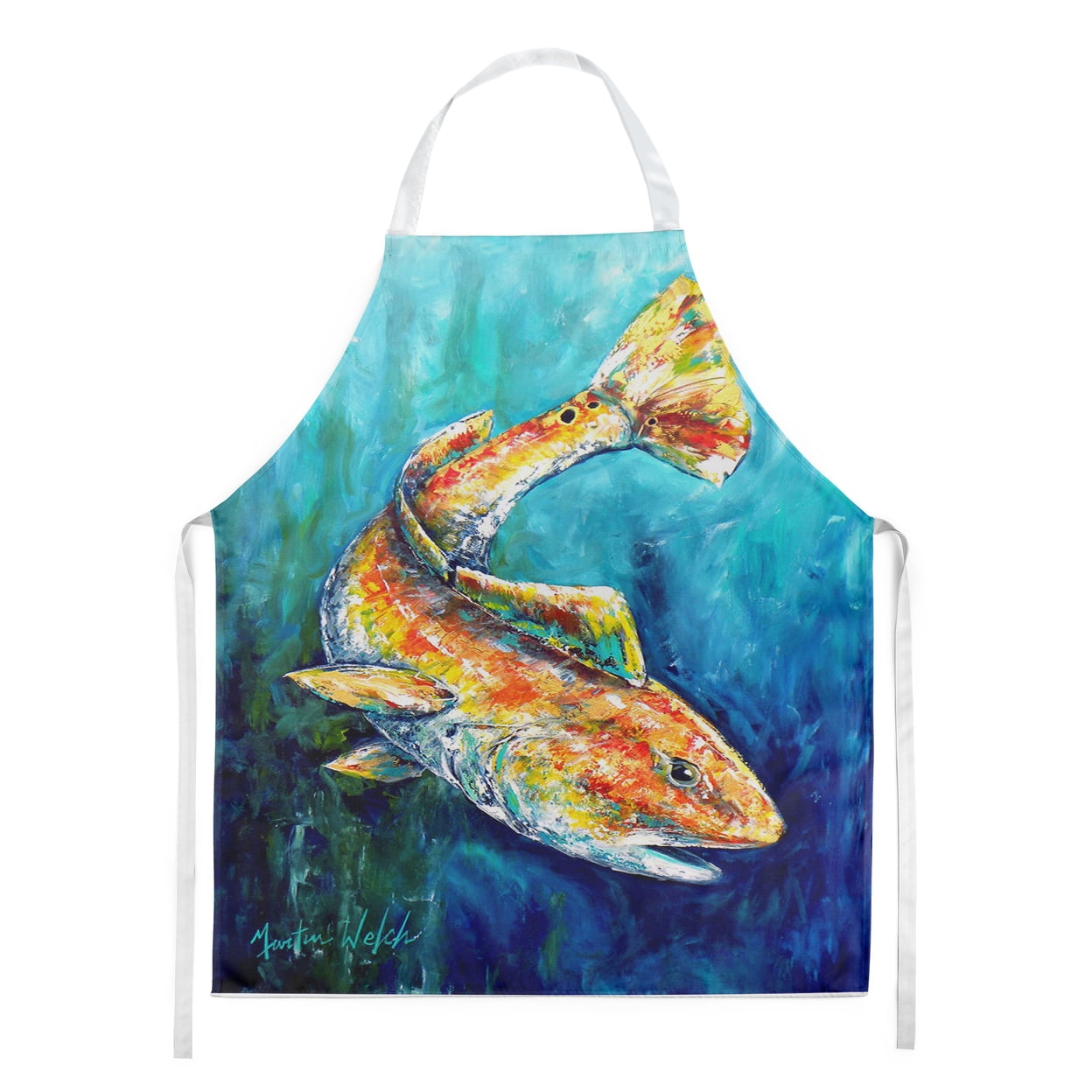 Large Multicolor Polyester Bib Apron with Fish Design