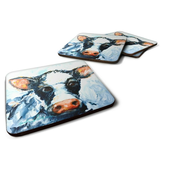 Carolines Treasures MW1320FC Cow Lick Foam Coaster Set of 4 3 1/2 x 3 1/2 multicolor