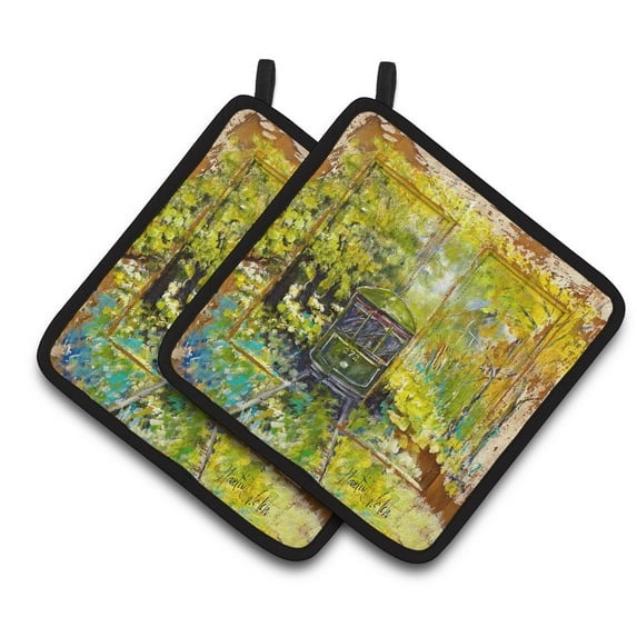 Carolines Treasures MW1326PTHD Streetcar End of the Line Pair of Pot Holders , 7.5HX7.5W, multicolor