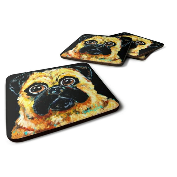 Carolines Treasures MW1346FC Pug It Out Foam Coaster Set of 4 3 1/2 x 3 1/2 multicolor