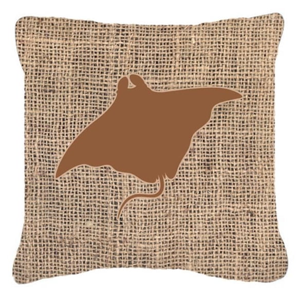 Carolines Treasures  Manta Ray Burlap And Brown Indoor & Outdoor Fabric Decorative Pillow - 18 x 18 in.