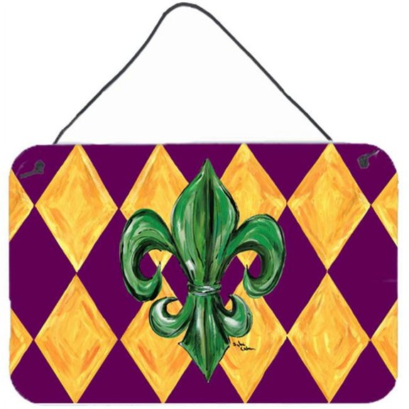 Carolines Treasures Mardi Gras Fleur De Lis Purple Green and Gold Aluminium Metal Wall or Door Hanging Print