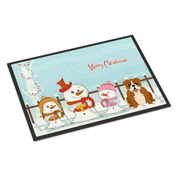 Carolines Treasures Merry Christmas Carolers English Bulldog Red White Door Mat Indoor Rug or Outdoor Welcome Mat 24x36