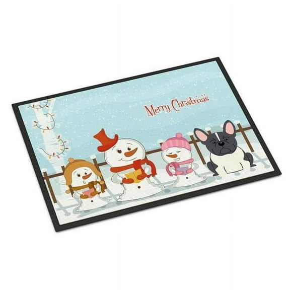 Carolines Treasures Merry Christmas Carolers French Bulldog Black White Door Mat Indoor Rug or Outdoor Welcome Mat 18x27