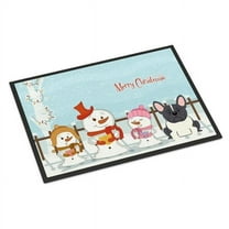 Carolines Treasures Merry Christmas Carolers French Bulldog Black White Door Mat Indoor Rug or Outdoor Welcome Mat 18x27