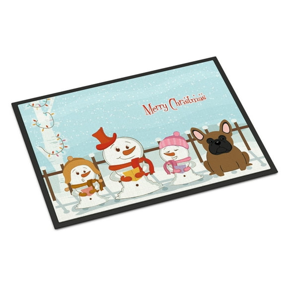 Carolines Treasures Merry Christmas Carolers French Bulldog Brown Door Mat Indoor Rug or Outdoor Welcome Mat 18x27