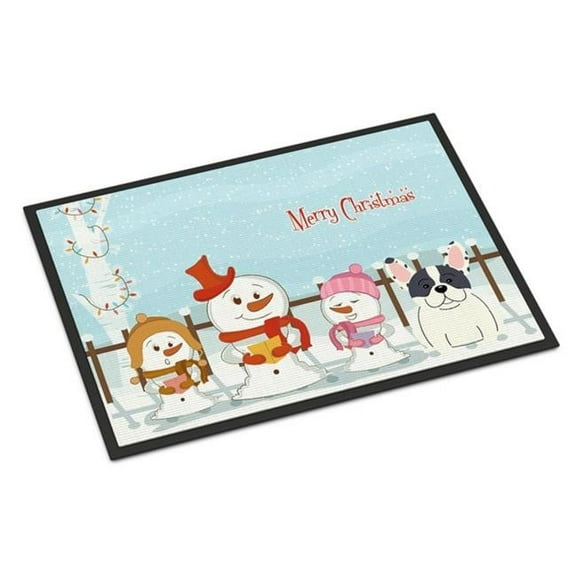 Merry Christmas Carolers French Bulldog Piebald Door Mat
