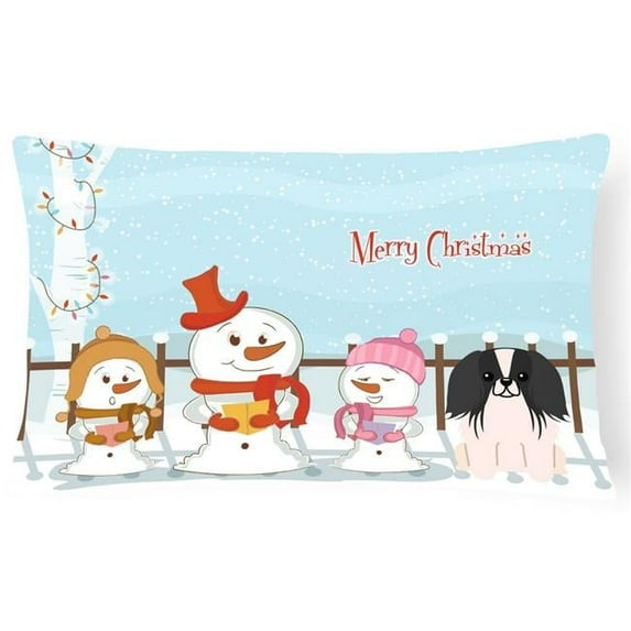 Carolines Treasures Merry Christmas Carolers Pekingnese Black & White Canvas Fabric Decorative Pillow - 12in. H x 3in. W x 16in. L