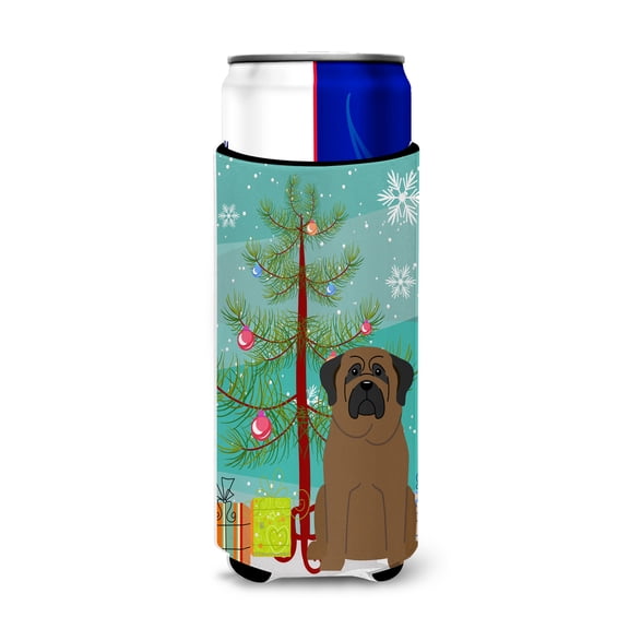 Caroline's Treasures BB4209MUK Merry Christmas Tree Bullmastiff Michelob Ultra Hugger for slim cans , Slim Can,