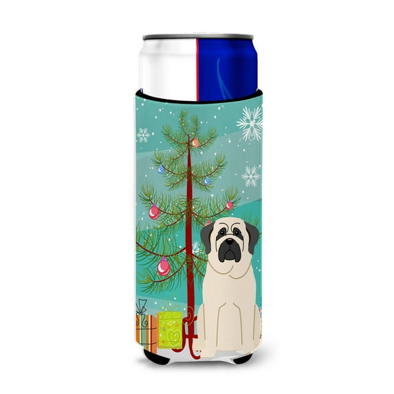 Carolines Treasures Merry Christmas Tree Mastiff White Michelob Hugger for slim cans Slim Can multicolor