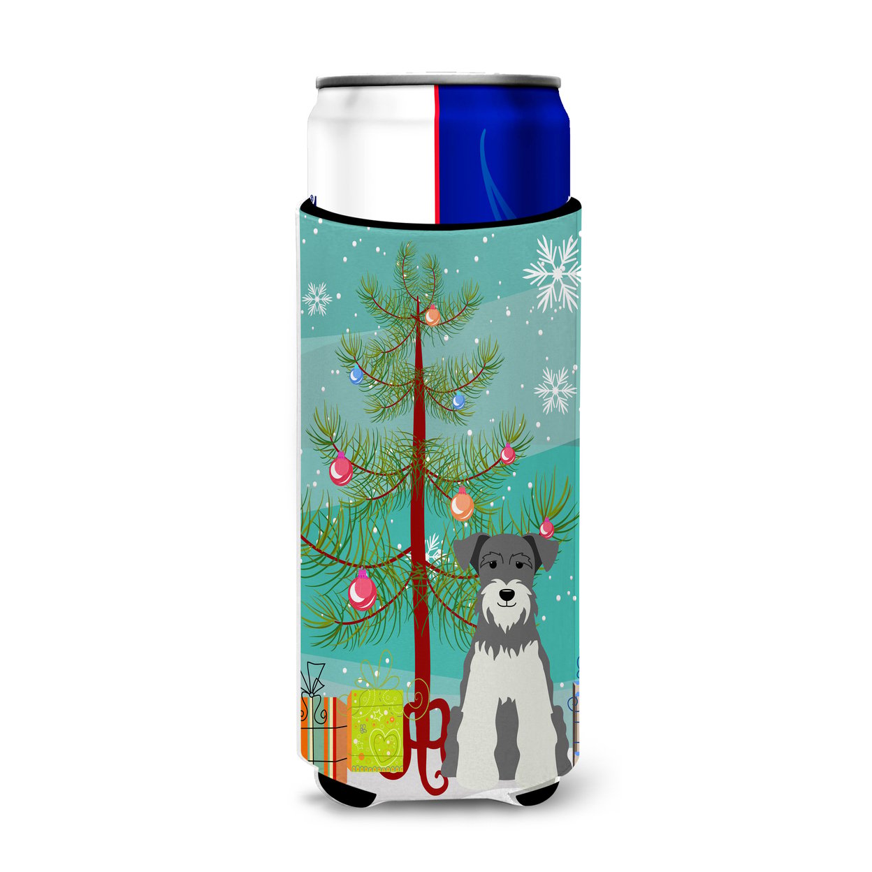 thumbnail image 1 of Carolines Treasures Merry Christmas Tree Miniature Schanuzer Salt and Pepper Michelob Hugger for slim cans Slim Can, 1 of 3