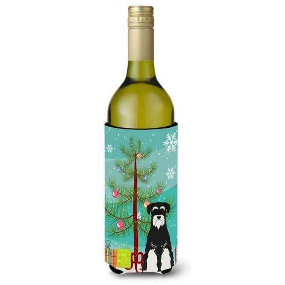 Carolines Treasures BB4158LITERK Merry Christmas Tree Standard Schnauzer Salt & Pepper Wine Bottle Beverge Insulator Hugger
