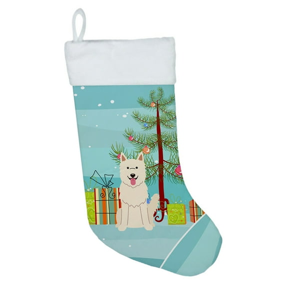 Carolines Treasures Merry Christmas Tree White German Shepherd Christmas Stocking Large multicolor