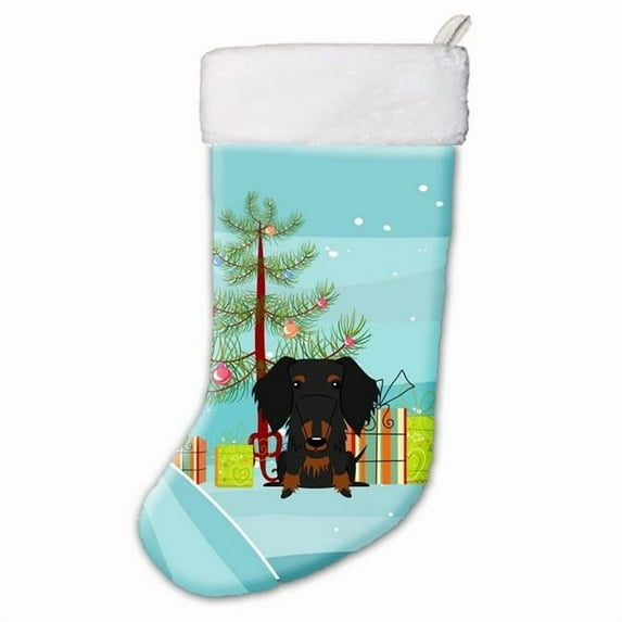 Carolines Treasures Merry Christmas Tree Wire Haired Dachshund Black & Tan Christmas Stocking - Black & Tan - 18in. H x 0.25in. W x 11in. L