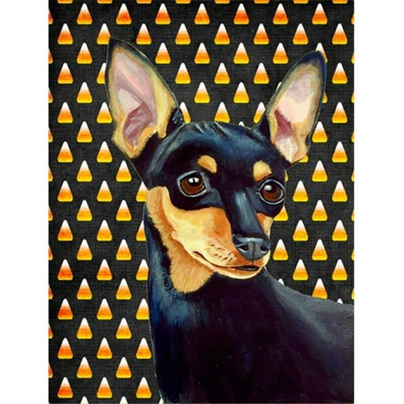 Carolines Treasures  Min Pin Candy Corn Halloween Portrait Garden Size Flag