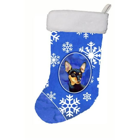 Carolines Treasures Min Pin Winter Snowflakes Snowflakes Holiday Christmas Stocking 11 x 18 in.
