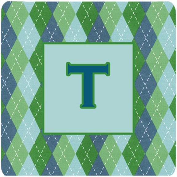 Carolines Treasures Monogram - Blue Argoyle Foam Coasters Initial Letter T- Set - 4