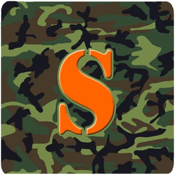 Carolines Treasures  Monogram - Camo Green Foam Coasters- Initial Letter S - Set 4- 3.5 x 3.5 In.